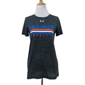 Under Armour Gold Medal Gymnastics T Shirt Womens XS Gray HeatGear UA Locker Tee